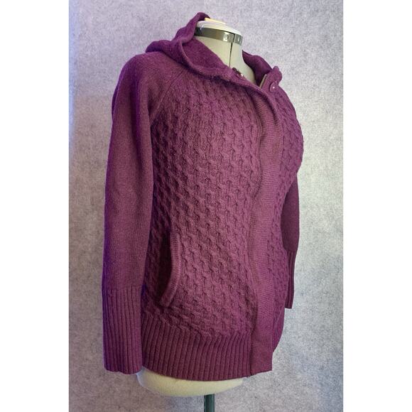 CAMBRIDGE Dry Goods Burgundy Full Zip Cable Knit Hooded Sweater Size M - Picture 1 of 10